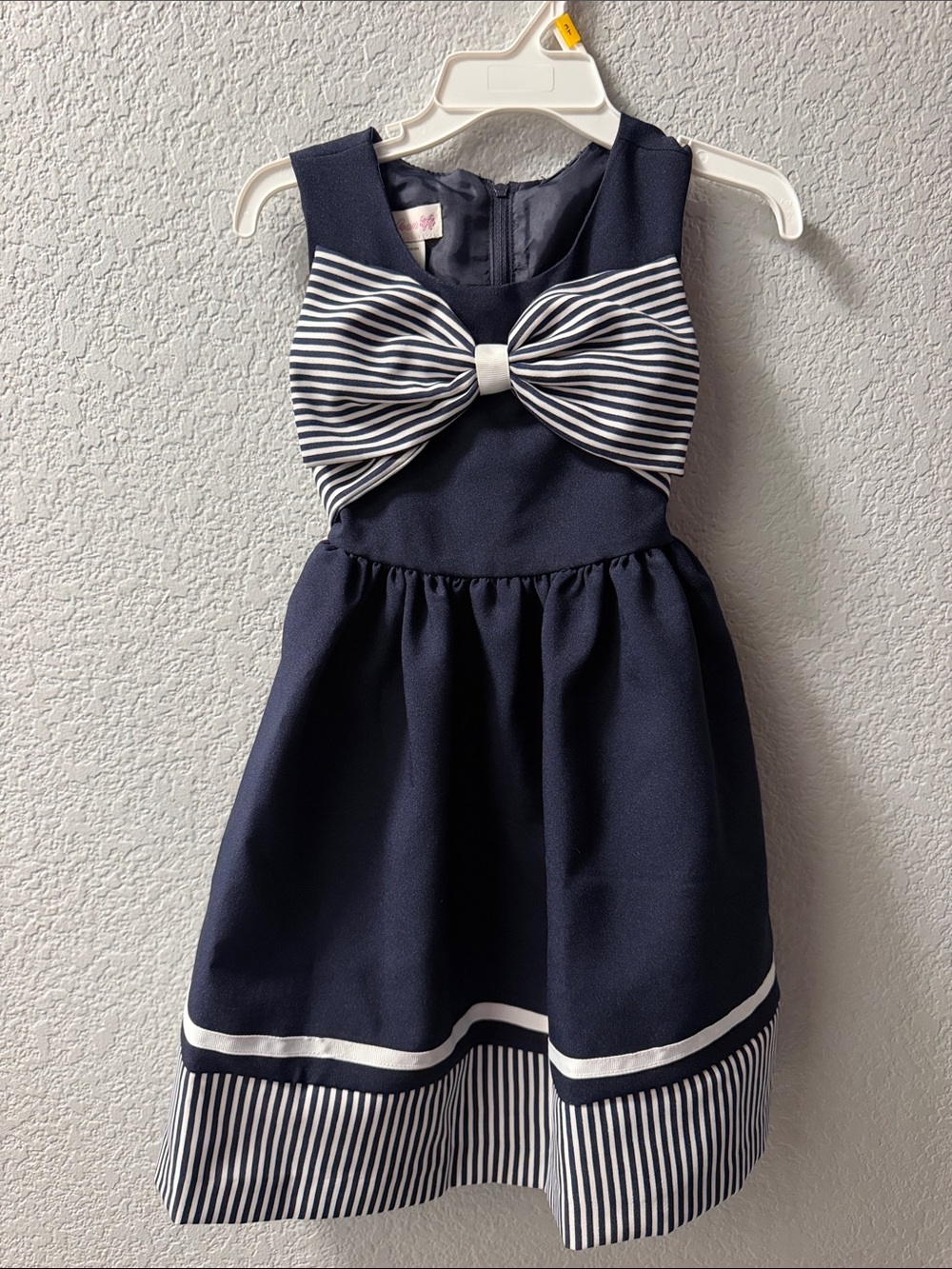 Janie and Jack Navy and White Striped Bow Sleeveless Dress